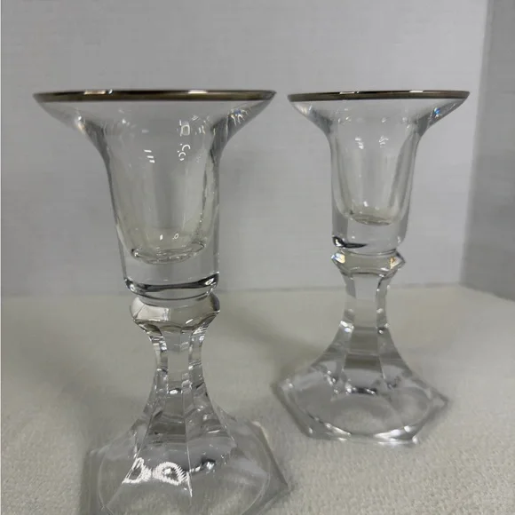 Vintage Crystal Candle Holders Set of 2 Smoked Rim Faceted Stem Votive - Picture 7 of 9